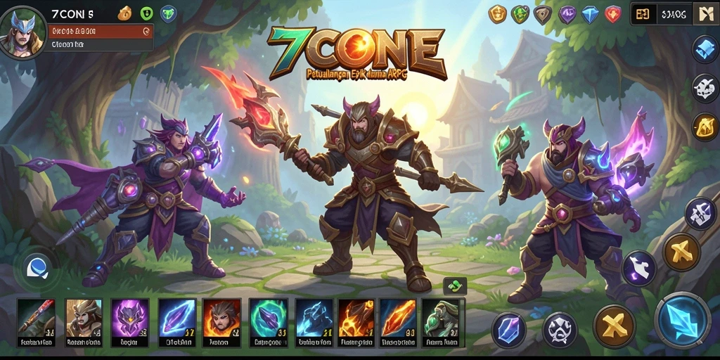Tangkapan layar 7CONE menampilkan aksi pertarungan epik di dunia fantasi.