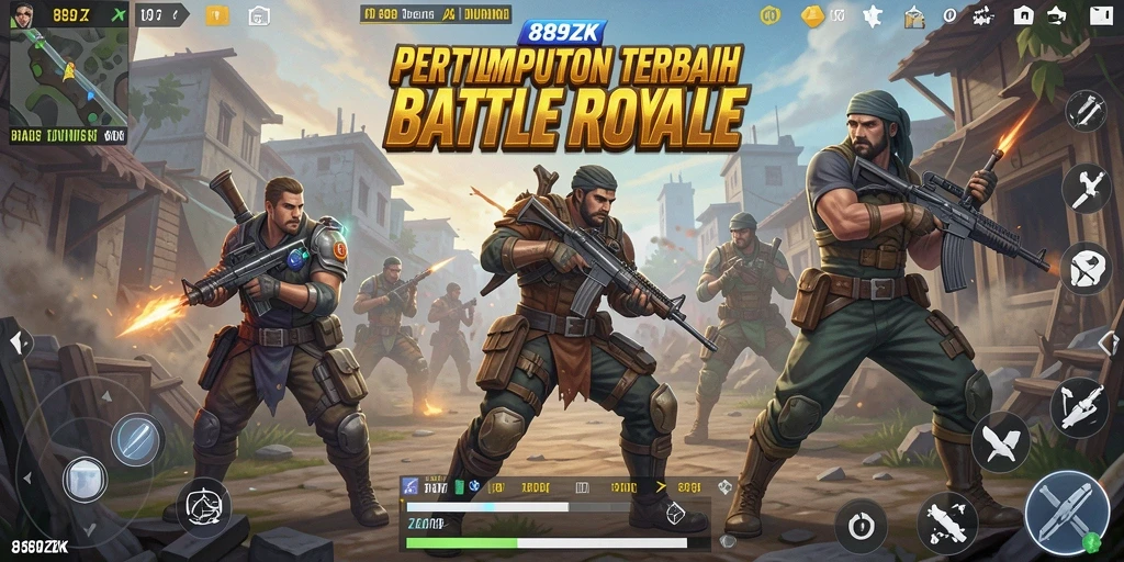 Tangkapan layar gameplay 889ZK yang penuh aksi di arena Battle Royale.