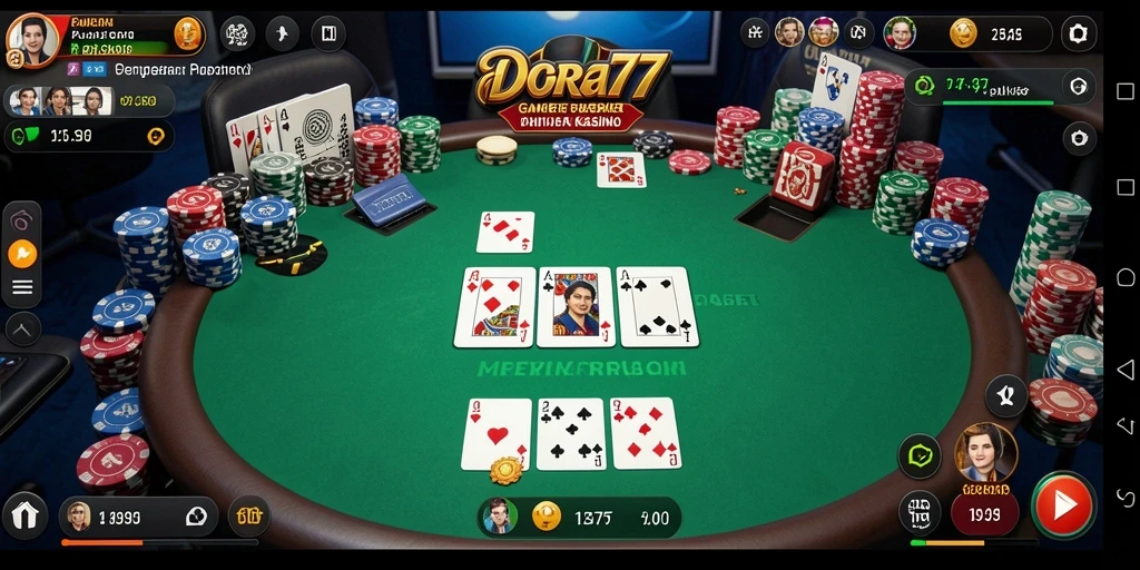 Screenshot gameplay DORA77 menampilkan aksi seru permainan poker.