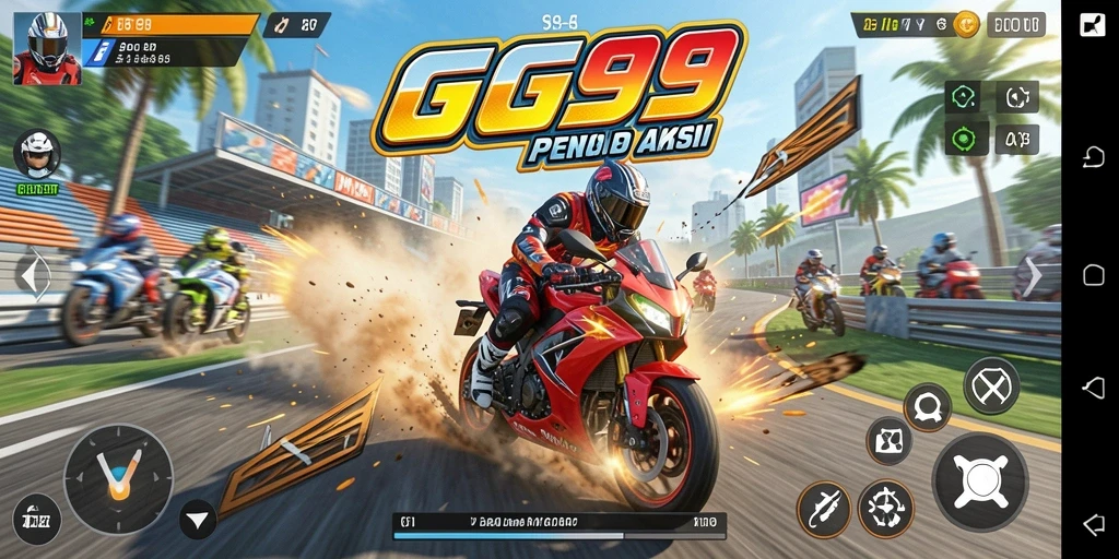 Tampilan gameplay GG99 yang menegangkan di lintasan balap motor.