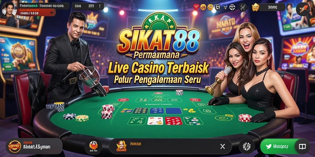 Tampilan gameplay SIKAT88 menampilkan dealer profesional dan suasana kasino yang mendebarkan.